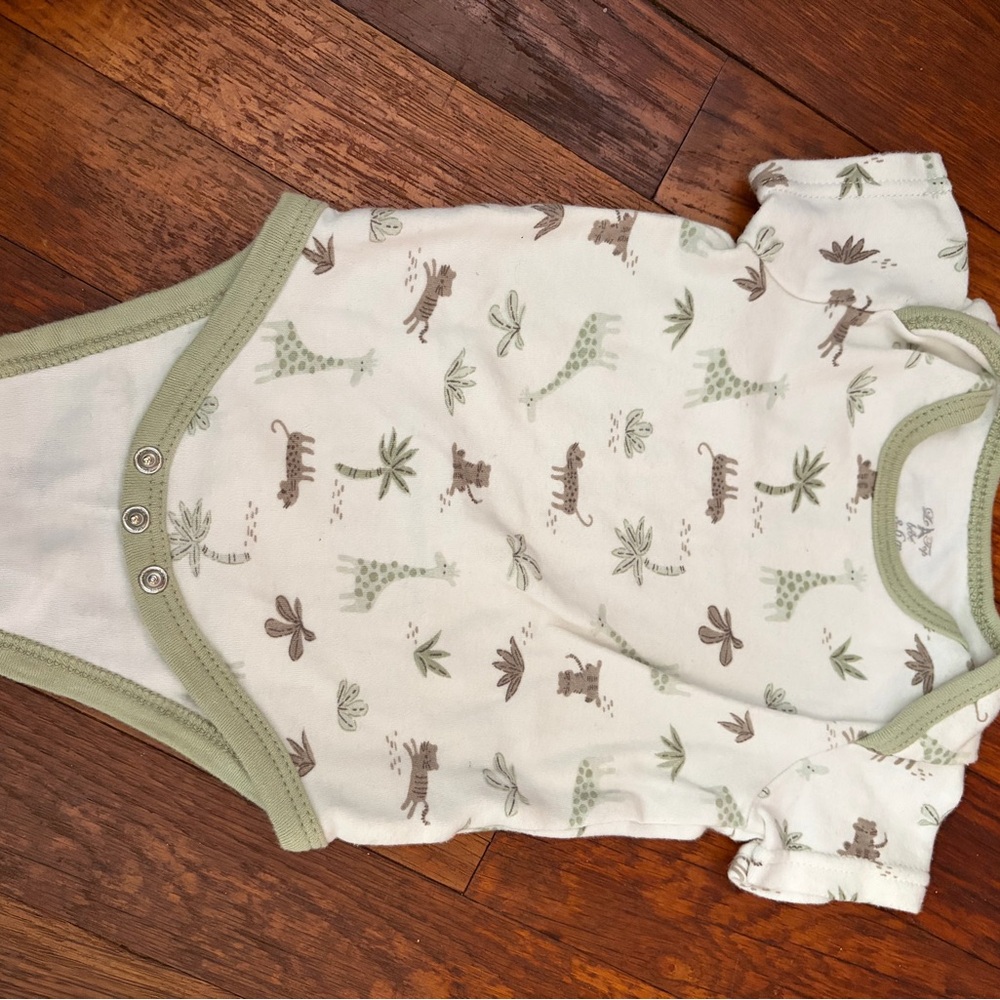 Le Top Cream and Green Animal Print Bodysuit